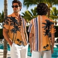thumbnail image 3 of Psesaysky Tropical Palm Tree Couples Matching Outfit Summer Womens Tunic Dress Matched Mens Shirts Native Stripe His and Her Matched Outfit Flared Sundress with Pockets&Buttons Shirts-L, 3 of 7