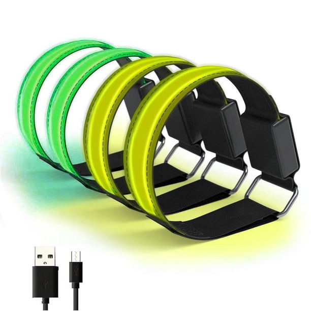 Pulsera LED de 4 Uds., banda reflectante recargable por USB, brazaletes iluminados de seguridad ajustables para correr al aire libre, correr, deportes de ciclismo YUNYI BRAND Deportes