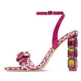 thumbnail image 2 of FSJ Women Diamond Heel Sandals Square Open Toe Ankle Strap Jewel High Heel Sandals Party Shoes Size 10.5 Fuchsia, 2 of 4