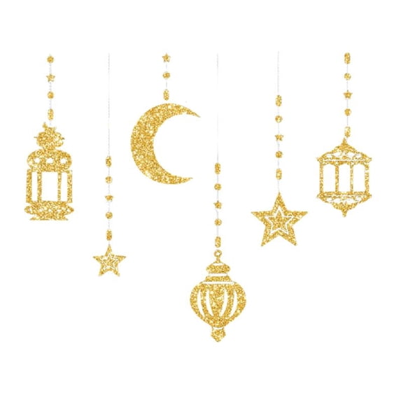 Glittering Ramadans Star Moon Party Decorations Garlands 6Pcs Hanging Streamers Banners Eid Mubarak Party Ornaments