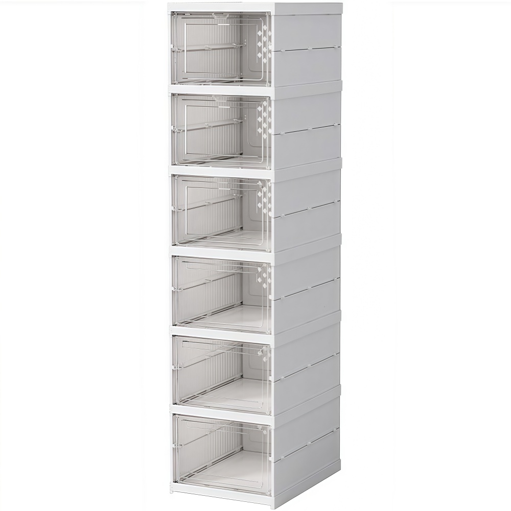 TLCEKVEC 6-Tier Foldable Shoe Storage Boxes, White photo 2