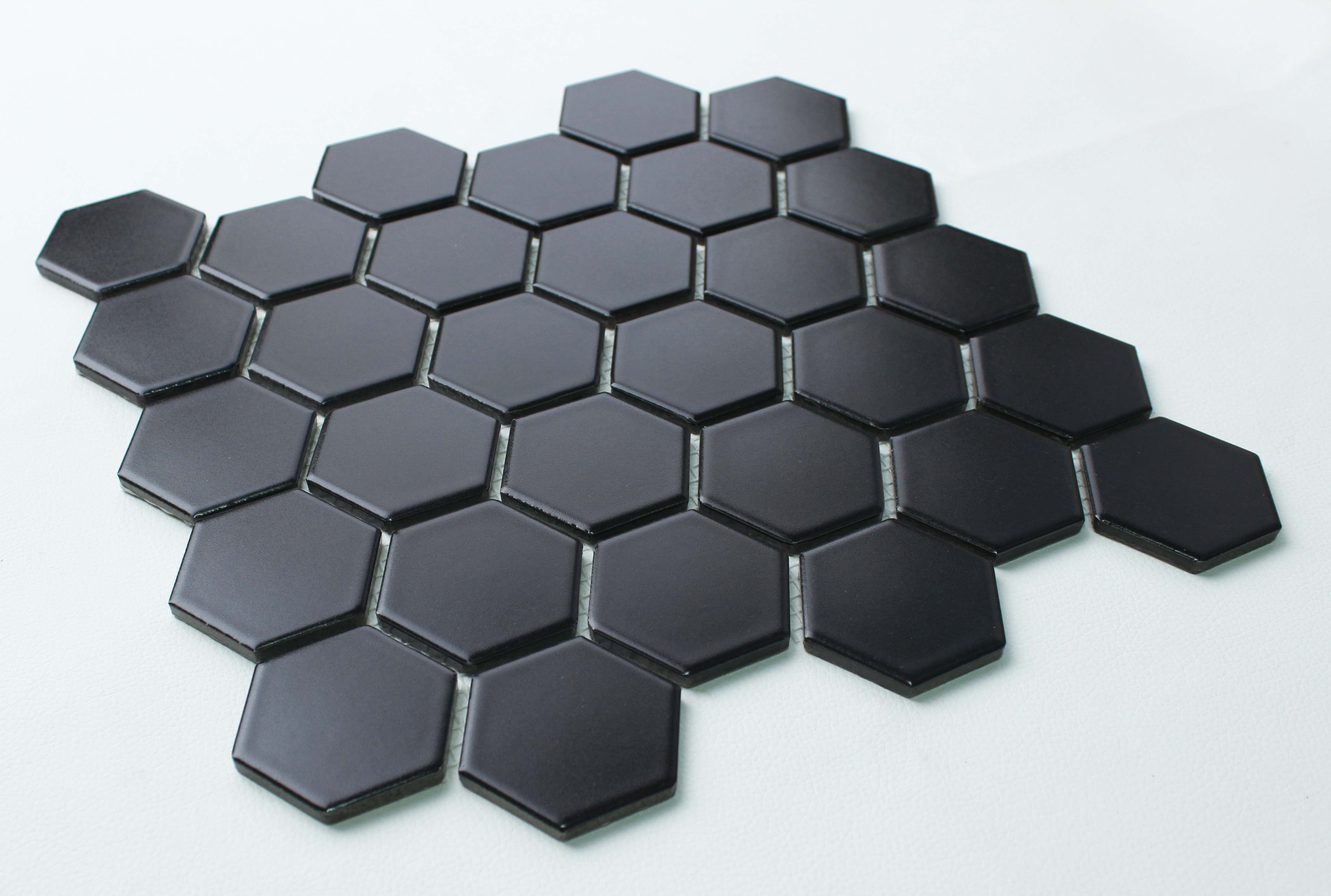 Hexagon Mosaic Floor Wall Tile, Matte Black Hexagon Bathroom Floor Tile
