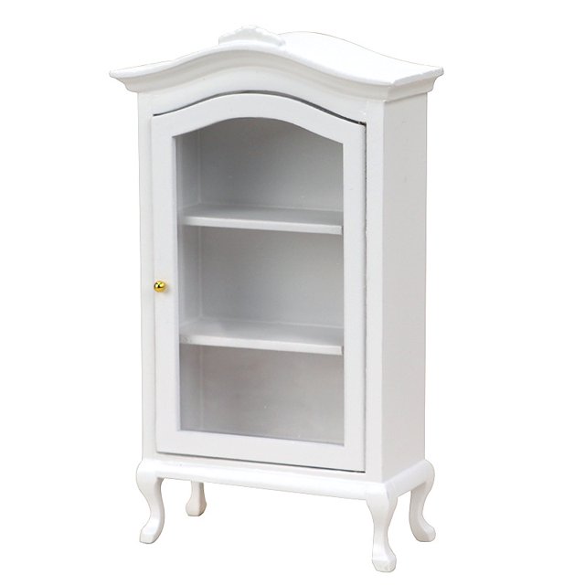 Vitrina en miniatura con forma de casa de muñecas, escala 1:12 de madera blanca