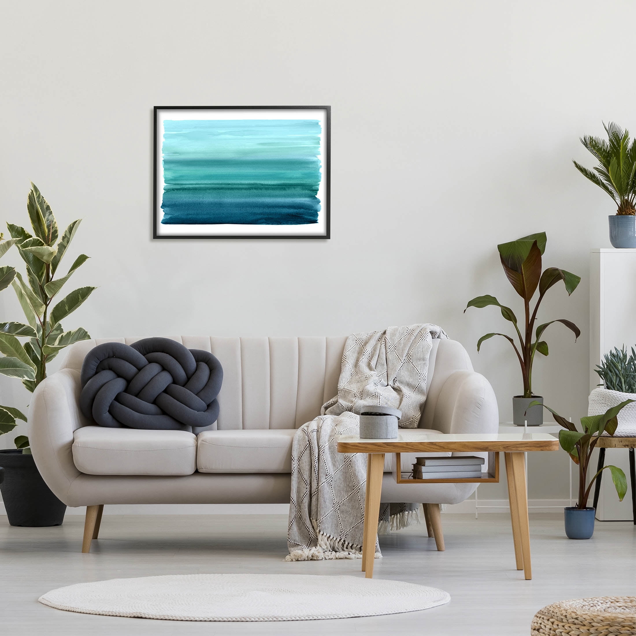 Stupell Industries Turquoise Gradient Shape Painting Graphic Art Black Framed Art Print Wall Art, Design by Allie Corbin