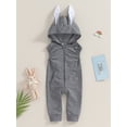 thumbnail image 2 of Bslissey Toddler Baby Hooded Jumpsuit 6M 12M 18M 24M 3T Sleeveless Zipper Front Pocket Bunny Ear Hoodies Rompers Infant Solid Color Casual Bodysuit Easter Clothes, 2 of 9