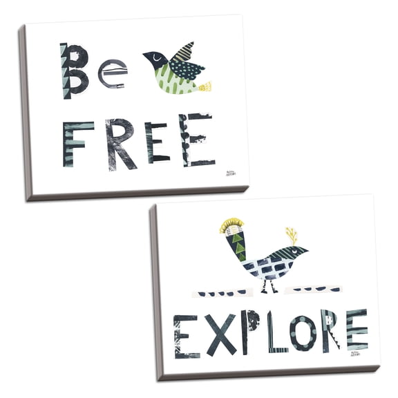 Gango Home Decor Contemporary Bird Words I & II by Melissa Averinos (Ready to Hang); Two 20x16in Hand-Stretched Canvases