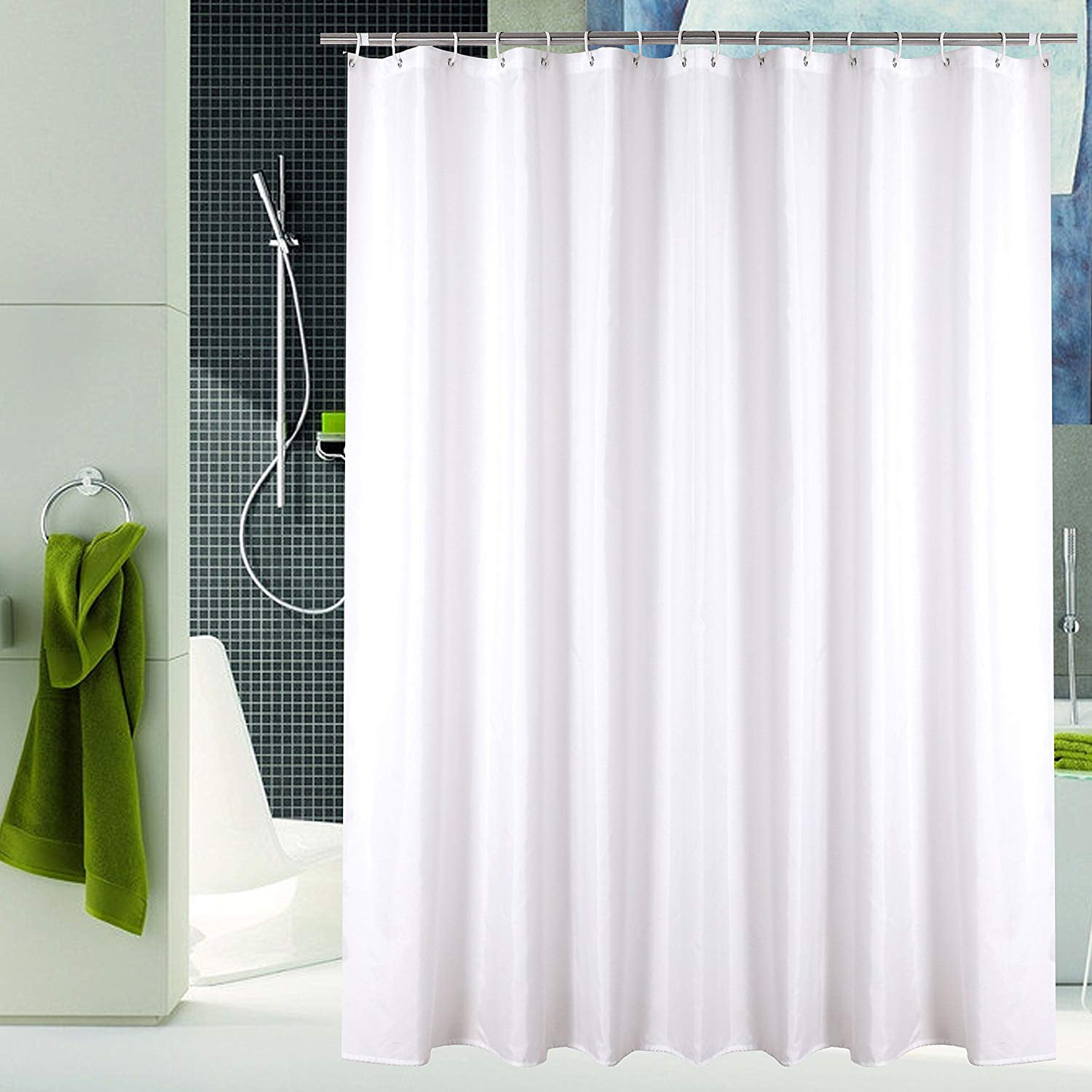 Extra Wide Long Shower Curtain for Bathroom Water Repellent Fabric Mildew Resistant Washable Cloth 108 x 78, Brown Leaf Hotel Quality, Eco Friendly, Heavy Weight Hem with White Plastic Hooks