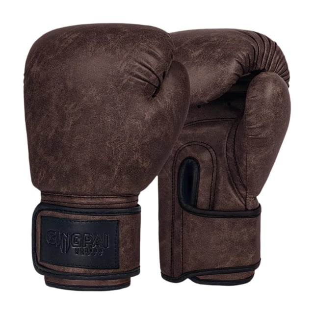Guantes de boxeo para adultos, cómodos guantes de sparring de cuero PU con absorción de impactos para Marrón oscuro 12oz