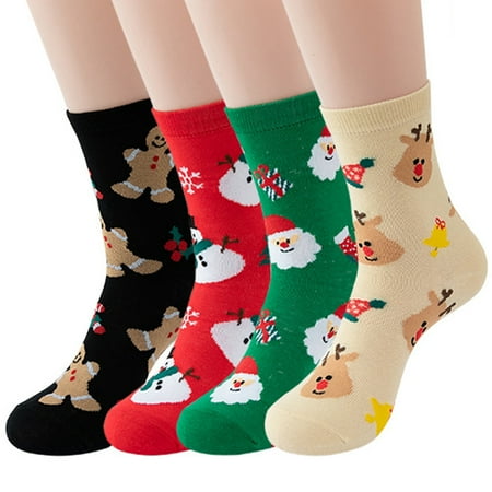 

Christmas Socks Cartoon Patterned - 4 Pairs Crew Socks Holiday Socks for Women