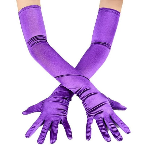 ERDOUY Classic Adult Size Long Opera Length Satin Gloves 21.7"（Purple）