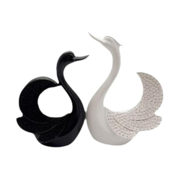 2x estatuas de cisne figuras de animales regalos de cumpleaños adornos de resina decorativa esculturas de San Valentín para bookshelf cafe gabinete de Negro