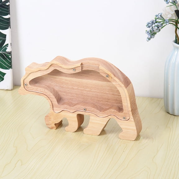 Coollooc Animal Wooden Piggy Bank, Unbreakable Bills and Coins Cash Box, Creative Saving Money Jar Personalized Present for Birthday & Decor(Bear)