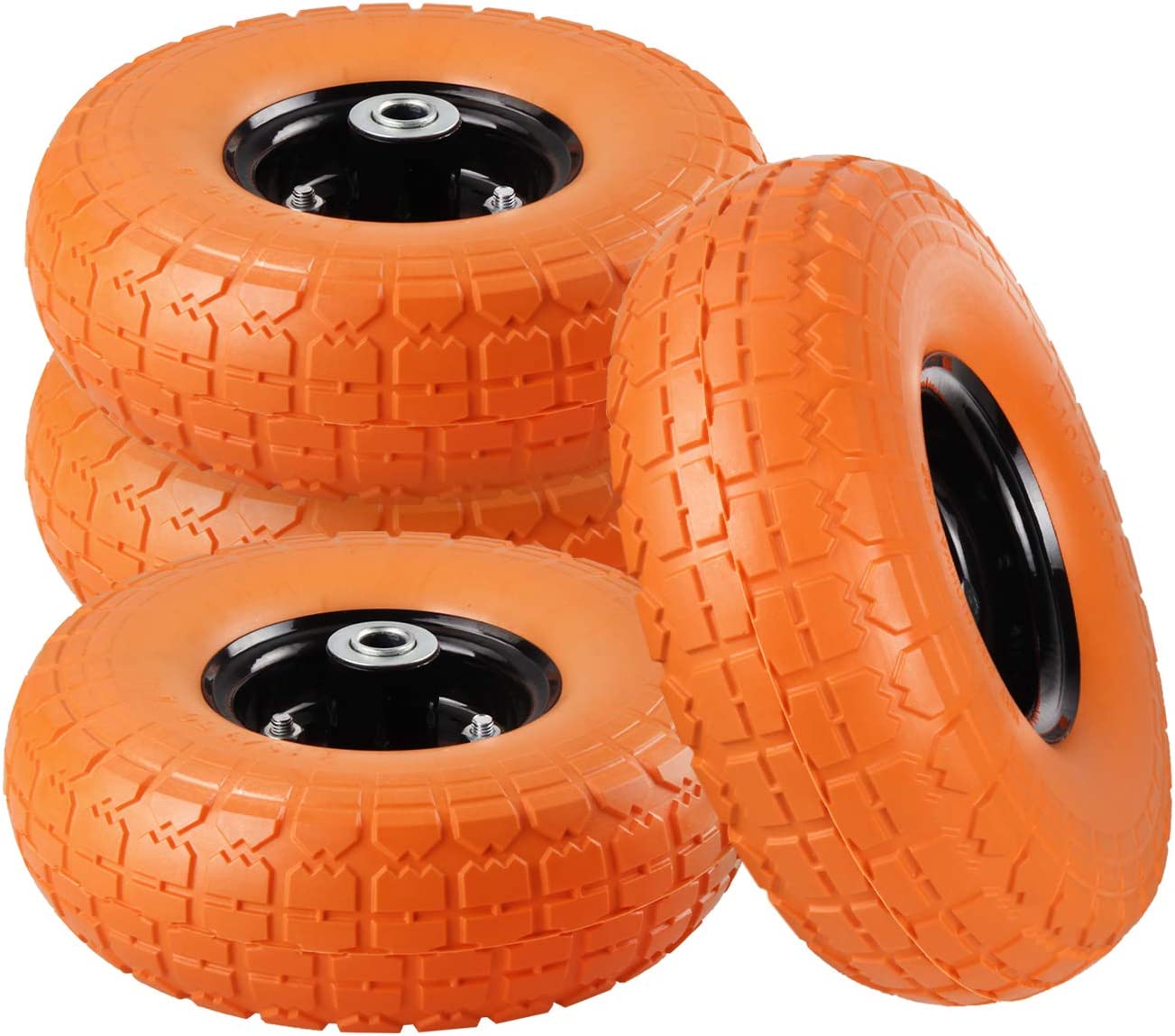 ENKERN 10" Flat Free Tires with 5/8" Center Bearings, Solid Rubber