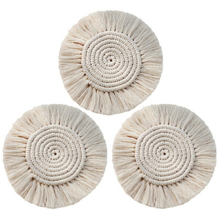 

3pcs Cotton Braid Coaster Handmade Macrame Cup Cushion Bohemia Style Non-slip Cup Mat
