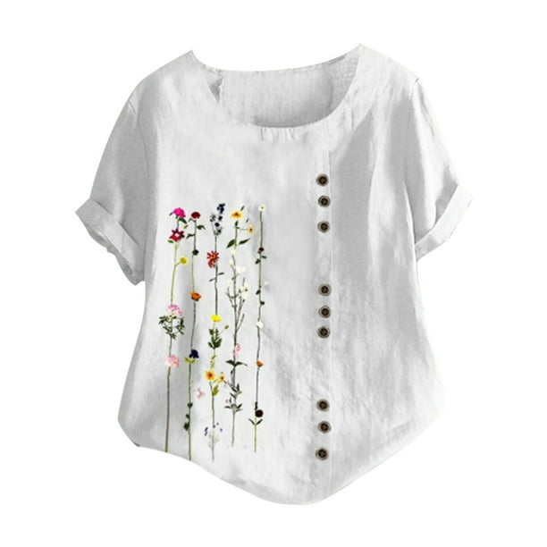 Toyfunny Plus Size Women Bohemian Floral Embroidered Shirt Short ...