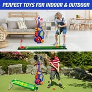 JBeeCtrl 2 in 1 Toddler Golf Set Kids Golf Clubs Set with 8 Balls, Cornhole Board & Putting Mat Kids Golf Toys Set Golf Game Indoor Outdoor Sport Toys Gift for Boys Girls 3 4 5 6+ Years Old, Blue