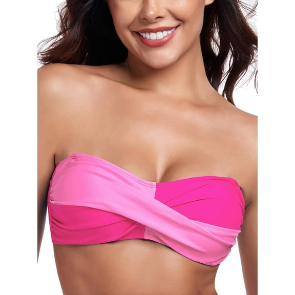 Ocean Blues Women's Halter Bikini Top with Removable Strap Color Block Print Twist Front Bandeau Swimsuit Top Bikinis Strapless Bathing Suits for Women