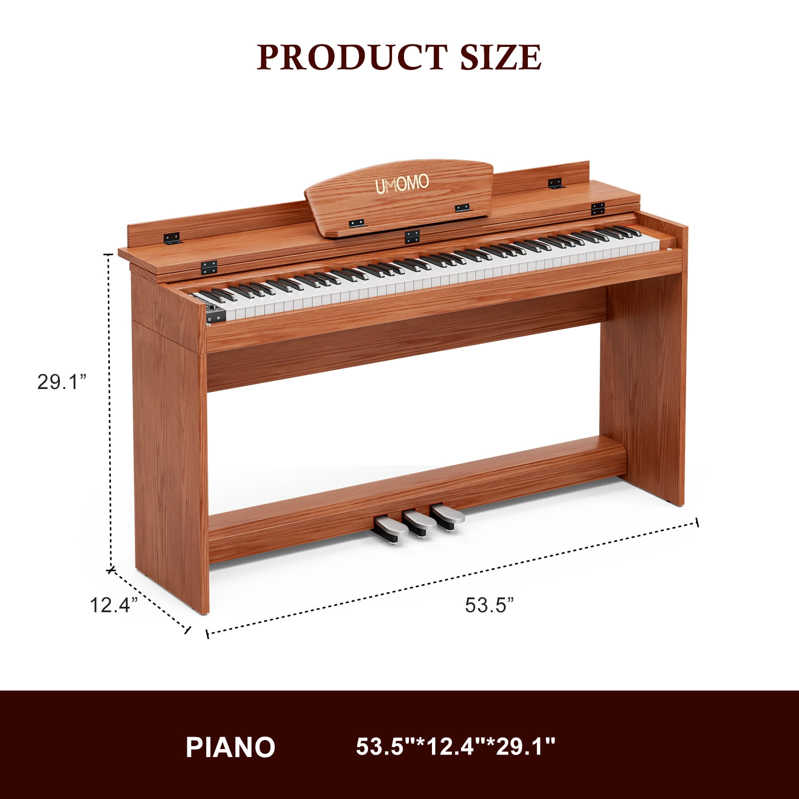 UMOMO 88 Key Digital Piano Keyboard, Full Size Electric Piano with Piano Stand, Headphone Jack, 3 Pedal, Electronic Piano for Beginner, Adults, Brown