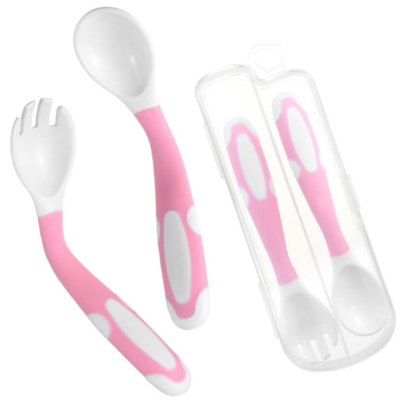 Irfora Baby Spoon and Fork Set Travel Case Bendable & Non-Slip Handle Baby Training Spoon with Storage Box Portable Baby Tableware for Babies Infants Toddlers