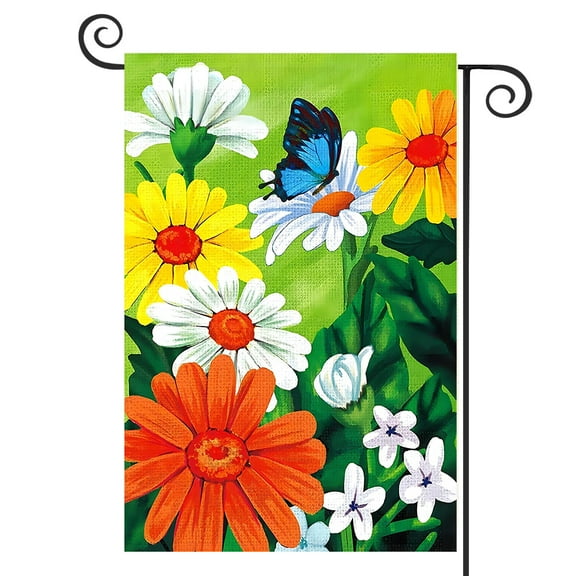 DMERBYL Summer Garden Flag Sunflower Daisy Garden Welcome Spring Flags 12x18 Inch Double Sided Burlap Summer Fall Butterfly Decorative Banners for Outdoor Home Decor(ONLY FLAG)