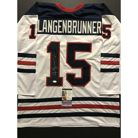 Autographed/Signed Jamie Langenbrunner Team USA United States White Hockey Jersey JSA COA