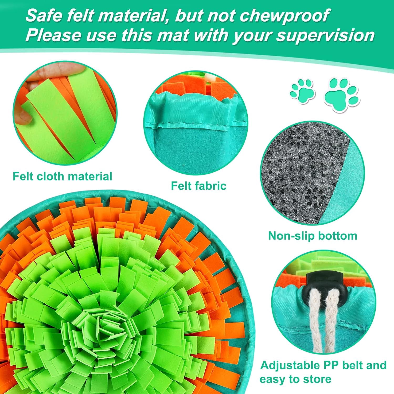 Snuffle Mat for Dogs, Interactive Dog Enrichment Toys for Boredom and Mental Stimulation, Adjustable Puzzle Toys Sniff Mat for Slow Eating and Stress Relief (Green & Orange)
