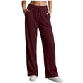 thumbnail image 3 of Women's Soft Fabric Straight Leg Pants with Pockets, Mid Elastic Waist Drawstring, Lightweight Comfortable, Casual Lounge Pants for Summer Beach Work, Womens Pants | UKHCCC,Wine L, 3 of 7