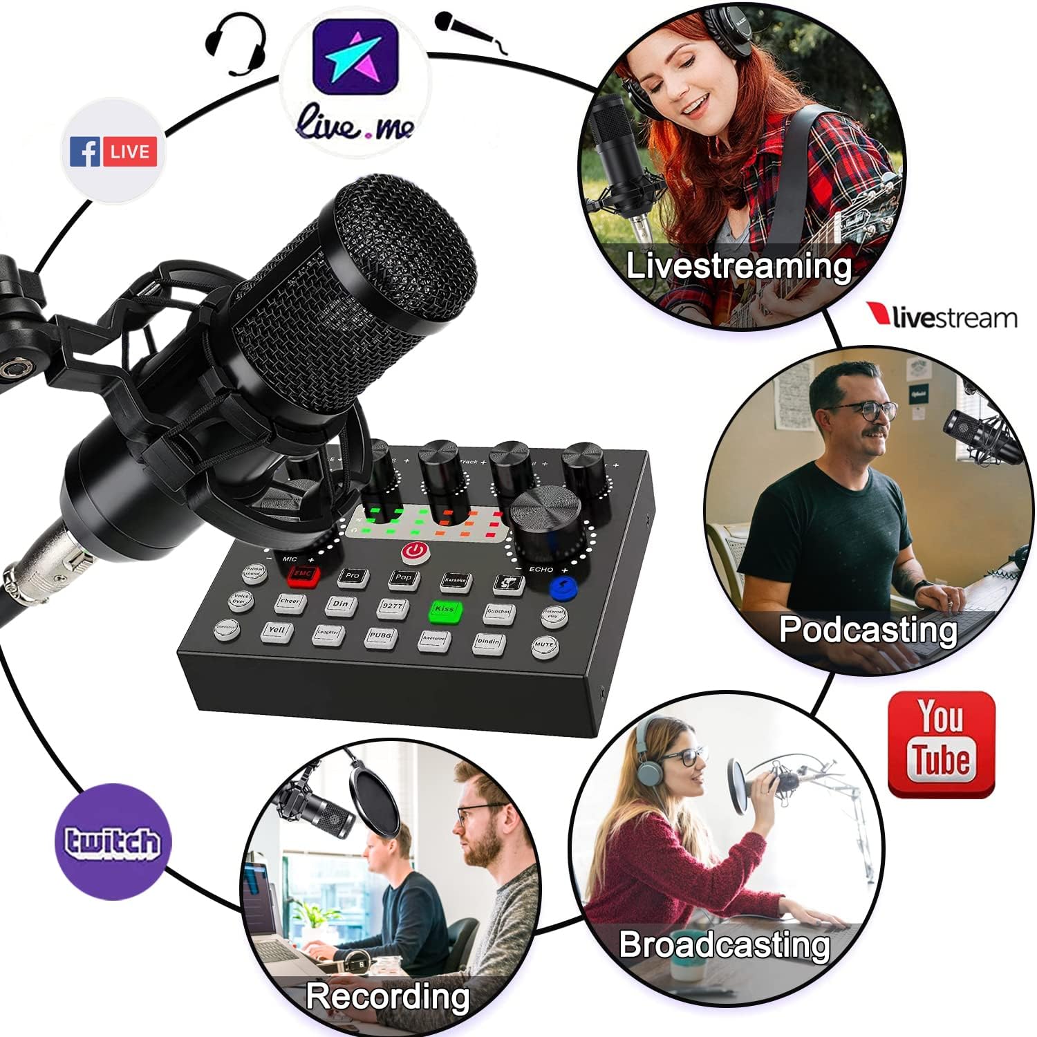 BM-800 Podcast Equipment Bundl with V8X Live Sound Card,Recording Studio Equipment for Live Streaming, Broadcasting with Phone/PC/Laptop