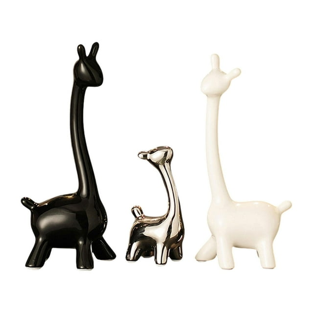 GROWTH TANK Ceramic Giraffe Statue Adornment Animal Statue for Bedroom Cabinet Bookshelf 3pcs