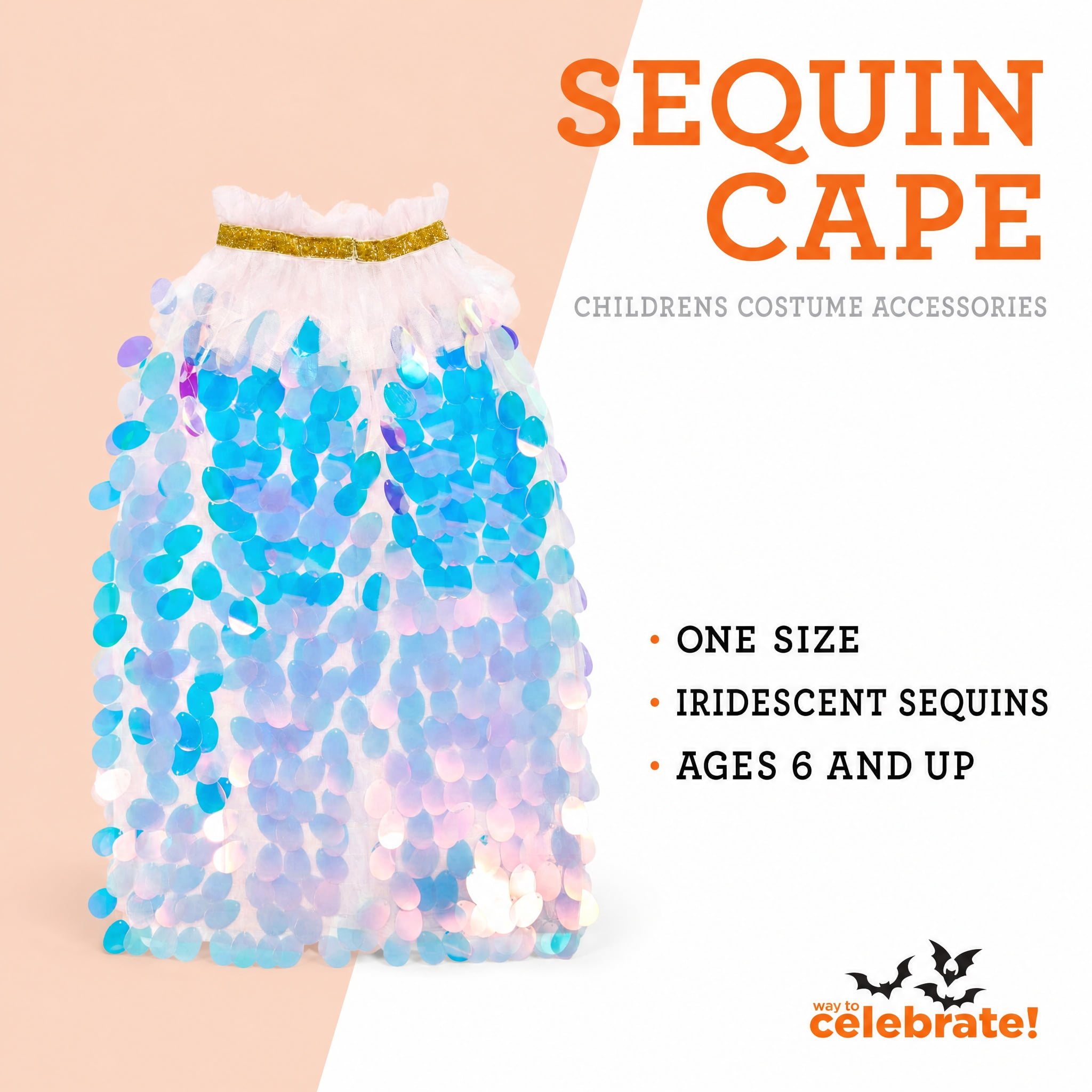 Sequin Cape Costume Accessory for Children, Multicolor, One Size, Halloween by Way To Celebrate