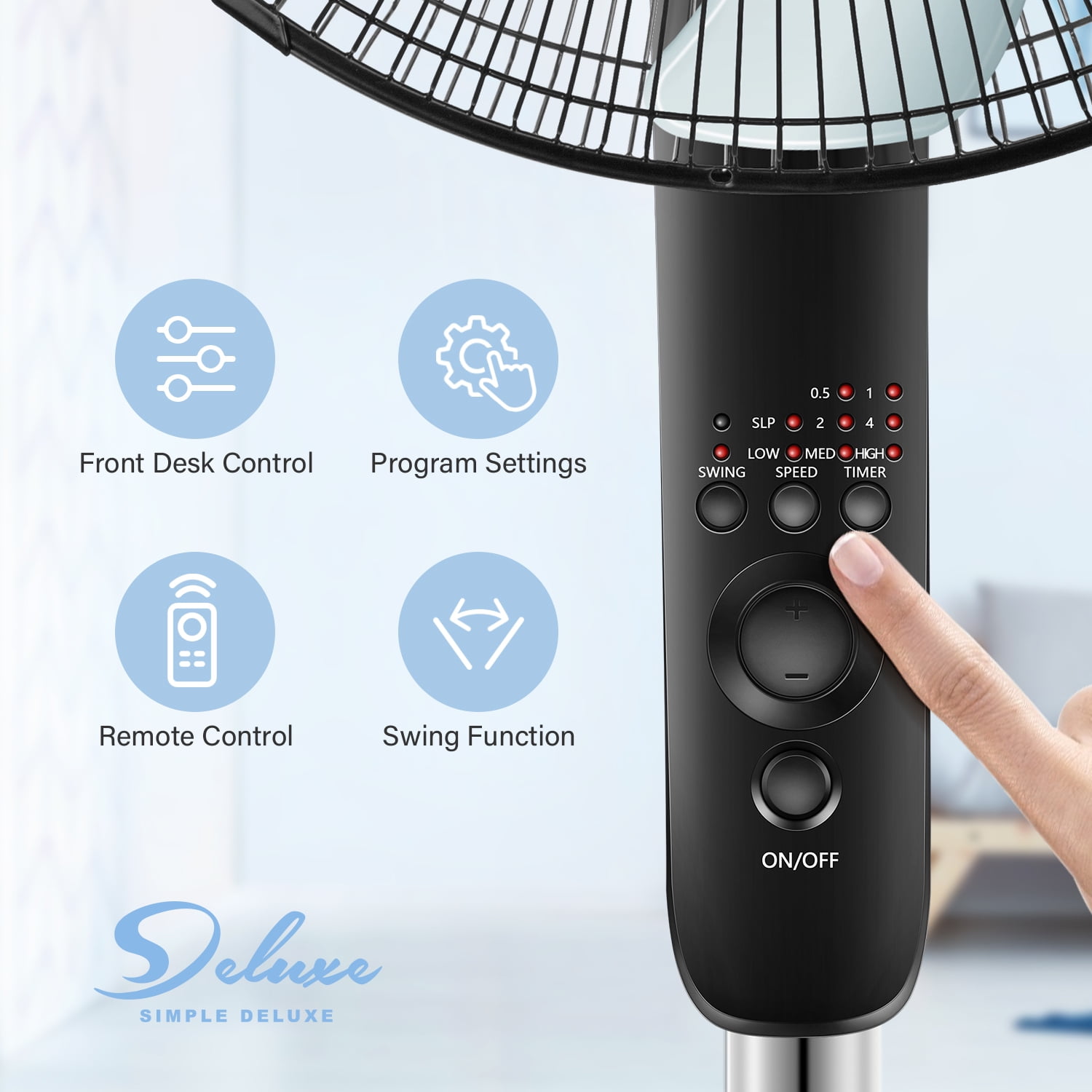 Private Jungle Simple Deluxe Oscillating 16″Adjustable 3 Speed Pedestal Stand Fan with Remote Control for Indoor,Bedroom,Living Room,Home Office,16 Inch(Black)