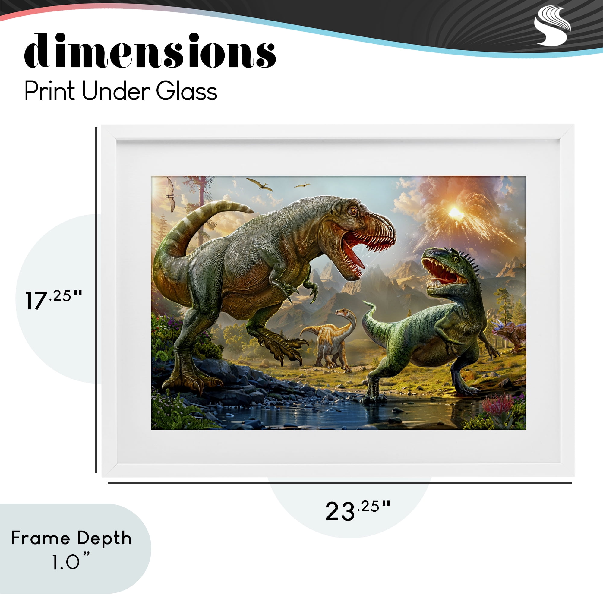 Stupell Industries T-Rex Encounter at Riverbank White Framed Print Under Glass, design by Henriette Chinaglia