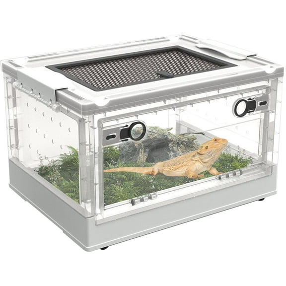 Plastic Reptile Feeding Box with Wheels,Reptiles Breeding Enclosure Cages Transparent Amphibians Habitat Terrarium Tank Portable Transport Container for Lizard,Bearded Dragon(White)