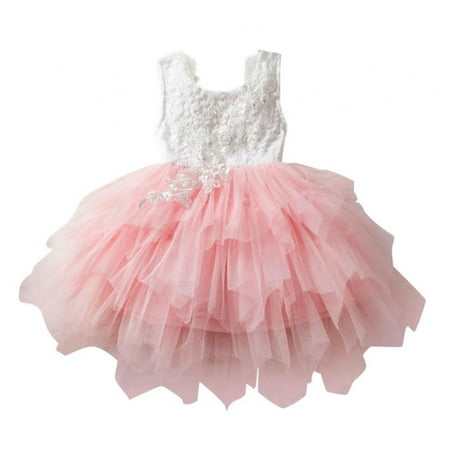 

URMAGIC Little Girl Lace Flower Tutu Dress Backless Princess Wedding Bridesmaid Formal 1-5 Years