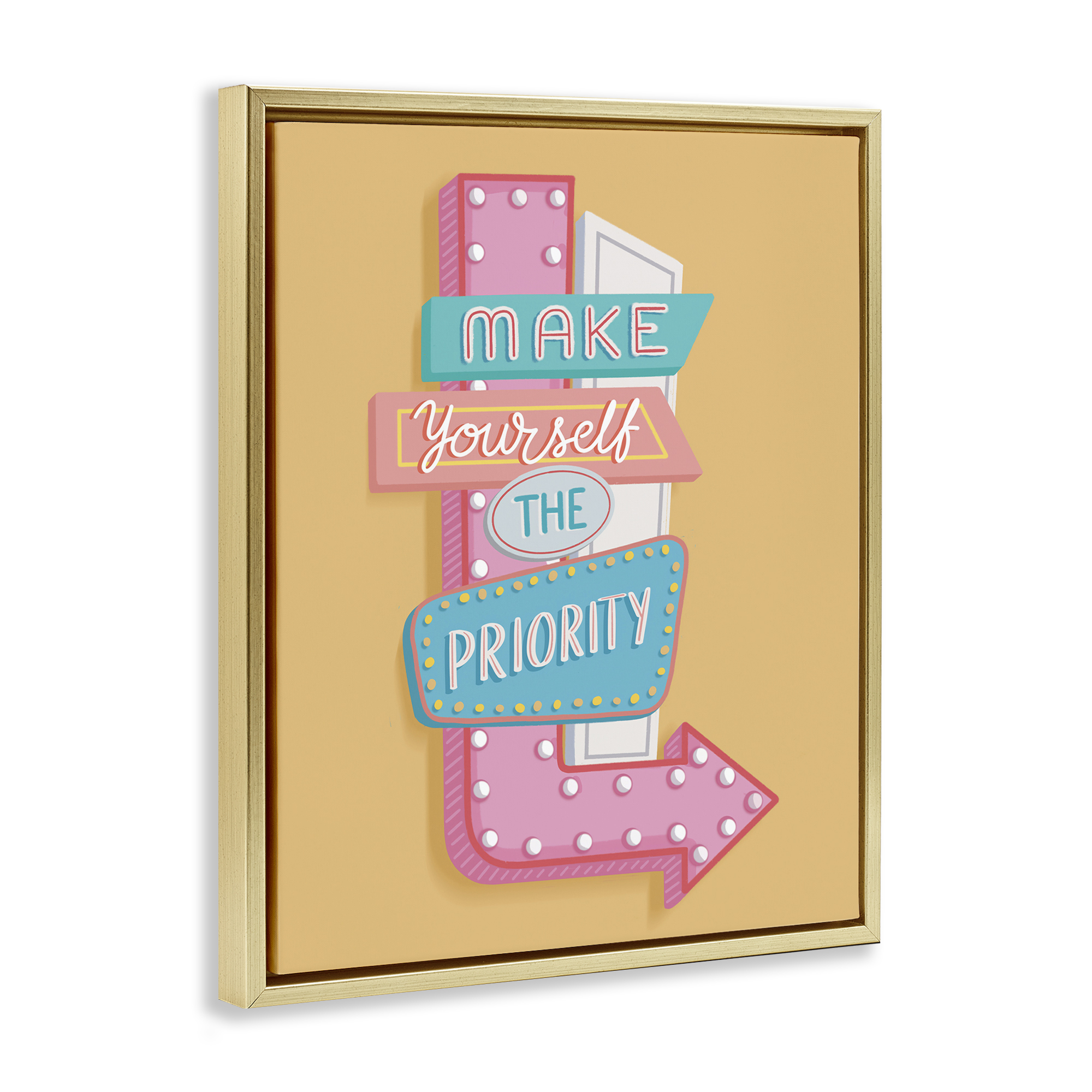 Stupell Industries Make Yourself The Priority Text & Numbers Painting Gold Floater Framed Canvas Art Print Wall Art, 25 x 31