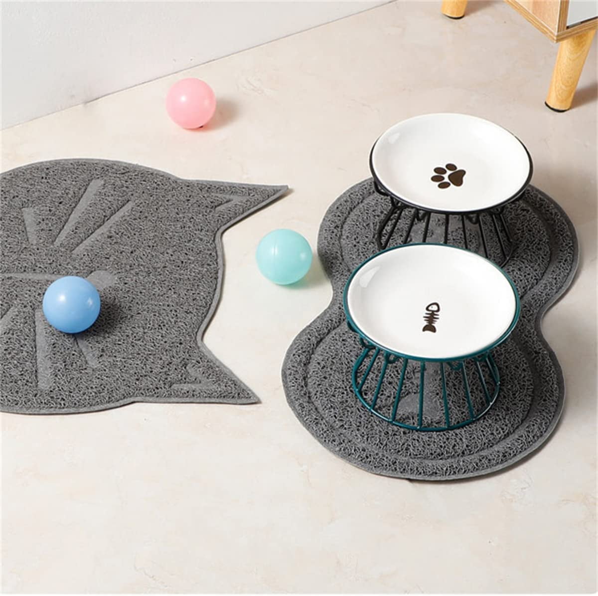 Whisker-Friendly Cat Plate, Elevated Bowl-Raised Bowl with Metal Stand, Food & Water Anti Vomiting Shallow Ceramic Dish for Cat and Small Dogs