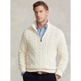 thumbnail image 6 of Men Half Zip Mock Neck Cable Knit Cotton Pullover Sweater White XXL, 6 of 7