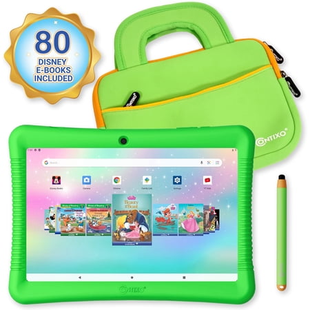 Contixo 10" Kids Tablet Bundle, 80 Disney eBooks, Case w/ Kickstand, 64GB, Parental Controls, Ages 3-7 - Green