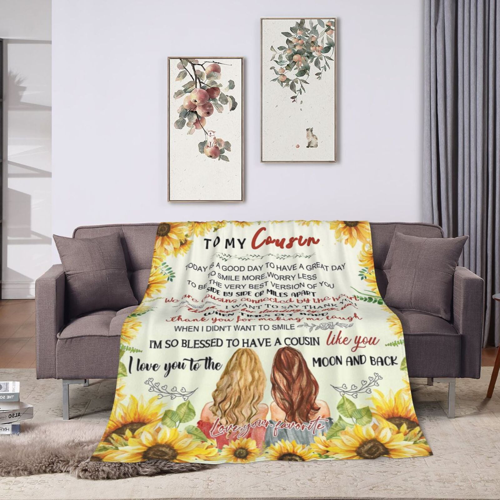 Wijzvio Cousin Gifts For Women Throw Blanket Soft Fuzzy Fleece Blanket For Couch Bed Living Room Decoration 50"X40"