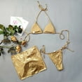thumbnail image 6 of Levmjia Women's Metallic Two Piece Bikini Set Halter Top Side Tie Bottom Swimsuit Nylon Spandex High Waisted Beachwear Summer Swimwear Sets, 6 of 9