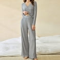 thumbnail image 2 of SwiftWear Women's Soft Cotton Blend Lounge Set Comfy Wide Leg Pajamas V-Neck Relaxed Two Piece Loungewear, Gray, 2 of 7