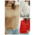 thumbnail image 3 of Suéter de mujer Cuello alto Cable Suéteres casuales sueltos CACAGOO Camiseta de manga corta, 3 of 7