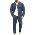 thumbnail image 2 of Fewfanhot Mens Sweatsuit Tracksuit Set 2 Pieces Solid Color Long Sleeve Button up Jacket and Cargo Pants Set, 2 of 6
