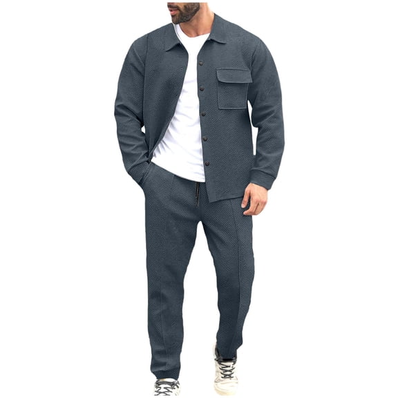 Gamivast Men's Textured Shirt Set Button Down Shacket and Pants 2 Piece Outfit for Casual Daily Work Streetwear Outdoor Lounge Walking Fall Clothing
