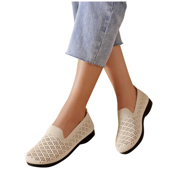 Women's Fuzzy Slip-on Slippers Fashion Casual Spring Mesh Hollow Breathable Flying Woven Shoes