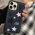 thumbnail image 4 of Compatible with iPhone Case,Cool Denim Fabric Embroidery Star Silicone Camera Lens Protection Soft Shockproof Cover Phone Case (Blue,iPhone 12), 4 of 6