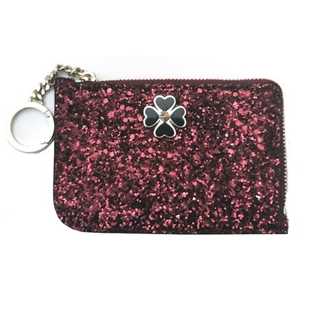 Kate Spade New York Odette Glitter Medium L-Zip Card Holder Wallet Red