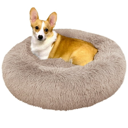 UPC: 0840168304912 | PetAmi Medium Calming Dog Bed for Dogs Puppy  Round Washable Pet Bed for Cat Kitten  Anti Anxiety Dog Bed Cuddler for Couch  Fluffy Plush Circular Dog Donut Bed  Fits up to 45 lbs  30 inch  Taupe