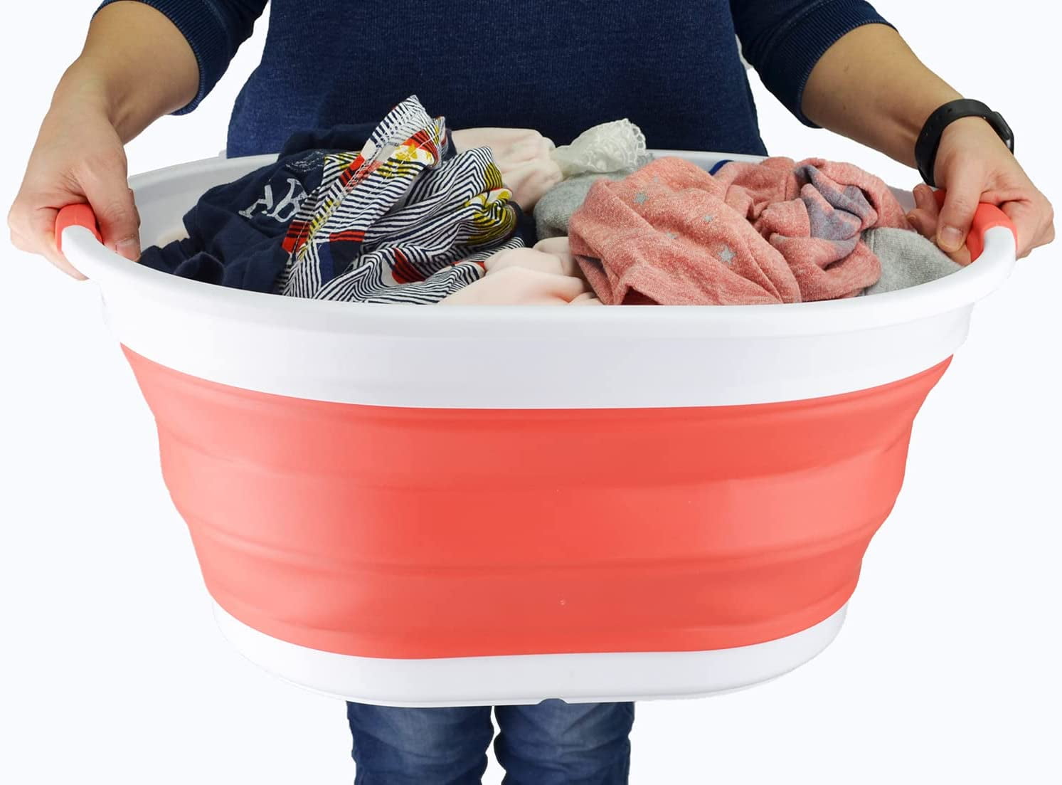 SAMMART 32L (8.4 gallon) Collapsible Plastic Laundry Basket - Foldable Pop Up Storage Container / Organizer - Portable Washing Tub - ater Capacity: 24L