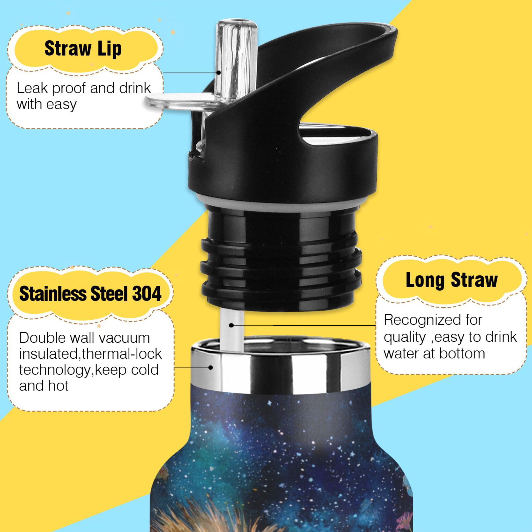 600ML Stainless Steel Insulated Cup Sports Water Bottle Portable Thermos Cup Water Glasses Insulated Tumblers Convenient and Durable Flower Lion